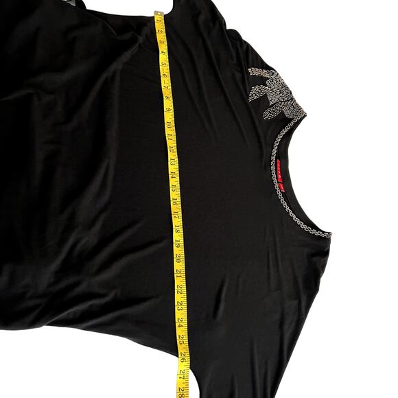 Elle Midi Dress Women Size XL Black Scoop Neck Stretchy New Bead Embellishments - Picture 7 of 13